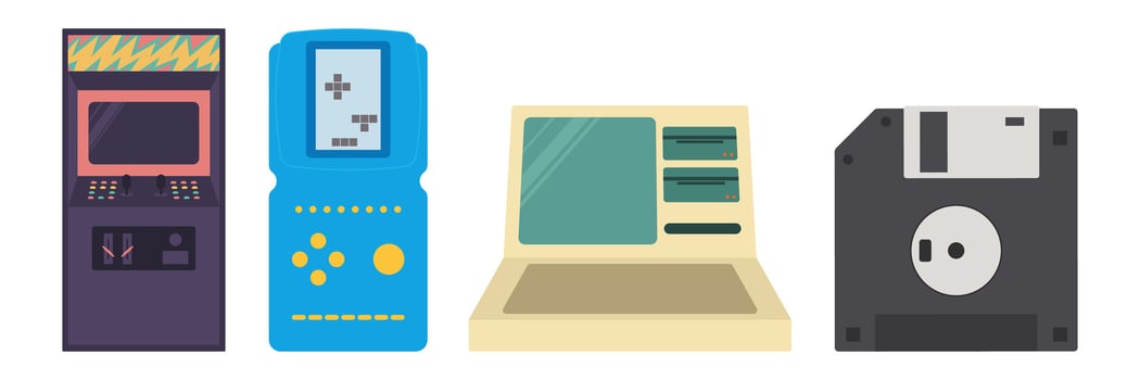Vintage technology arcade and computer devices vector