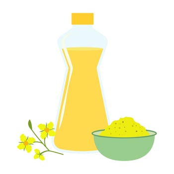 Assortment of cooking oils in clear glass bottles showcasing sunflower, olive, coconut, palm, butter, corn, mustard, and chili varieties. Natural oils glow warmly vector