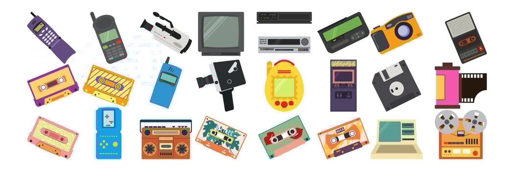 Vintage electronics and gadgets collection vector