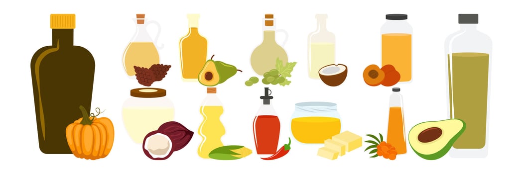 Collection of various cooking oils and ingredients vector
