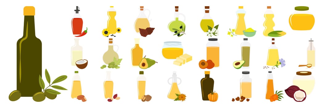 Colorful bottles of cooking oils and condiments vector