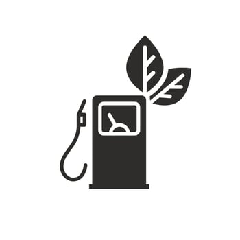 eco gasoline icon, green energy concept, bio fuel pump station, green gas with leaves, flat symbol on white background - illustration vector