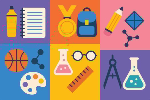 various school supplies icons in a flat design vector