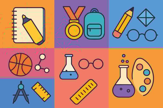 school supplies icons set vector