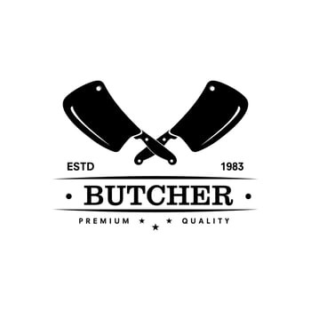 Retro Crossed cleavers for Butcher shop label logo Design vector