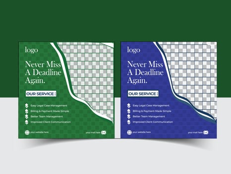 Legal services pos for justice and law solutions law firm social media post lawyer social midea poster design. vector