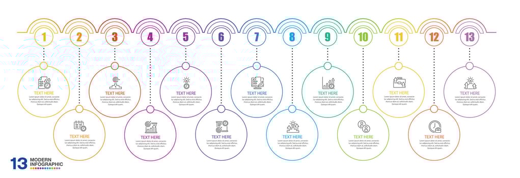 Infographic design with icons and 13 options or steps. Infographics business concept. vector