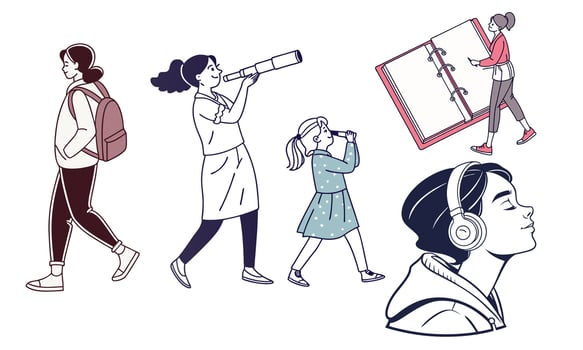 Diverse People in Various Activities and Poses Illustration. vector