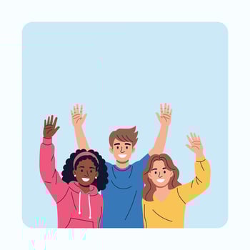Diverse Group of Friends Waving and Smiling Together. vector