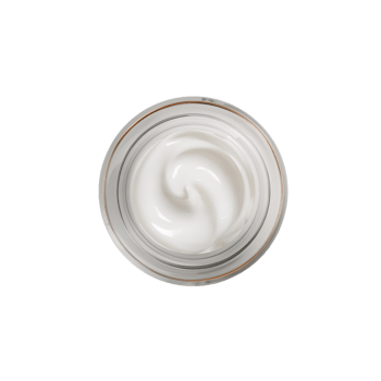 Elevated view of a creamy cosmetic product in a container radiating elegance and purity perfect png