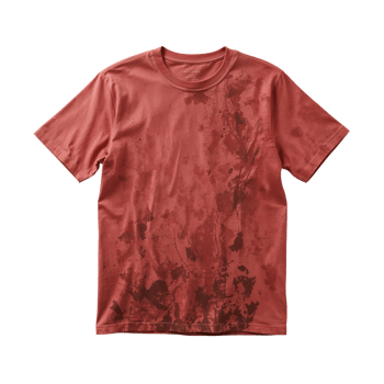 Distressed terracotta t-shirt with asymmetrical pattern on an isolated transparent setting png