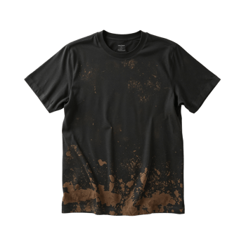 Distressed garment showcasing artistic bleach effects against a minimal presentation style png