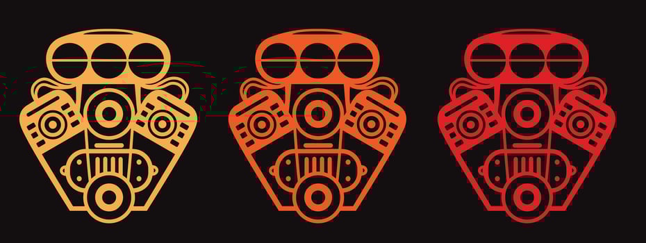 Stylized V8 Engine Icons Set vector