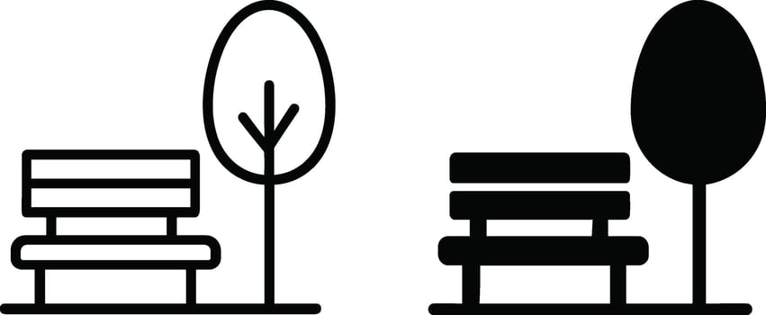 Park Bench and Tree Icons Outline and Filled Styles vector