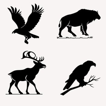 Bison Eagle Boar and Elk animal Set vector