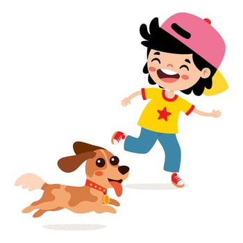 Kid Play With Dog vector