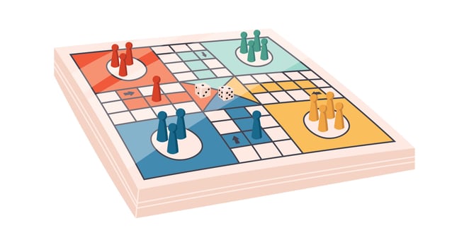 Colorful board game with tokens and dice vector