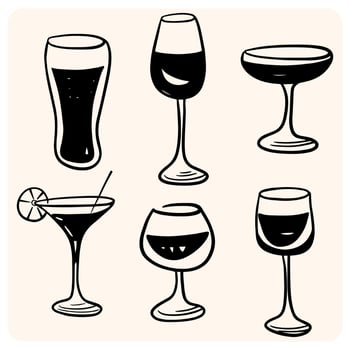 Assorted drink glasses illustration vector