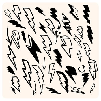 Hand-drawn collection of lightning bolt doodles vector