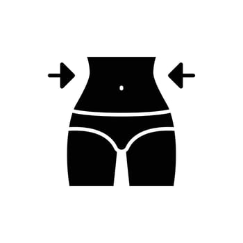 Weight loss icon. Simple solid style. Slim female body, waist, belly, woman, silhouette, fit, shape, women, diet, fitness, beauty concept. Silhouette, glyph symbol. Isolated design. vector