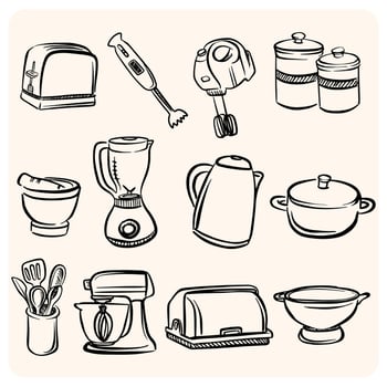 Hand-drawn kitchen appliances collection vector