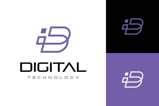 Creative logo featuring abstract D geometric line shape for technology, energy, digital services, startup, software, or fintech brands vector