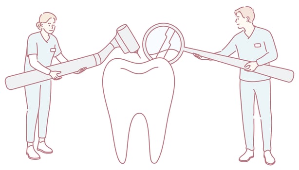 Dental professionals treating a tooth illustration vector