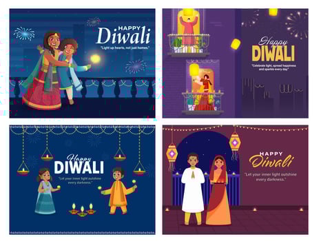 Diwali celebration with lights and family vector