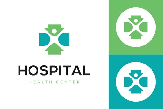 Abstract medical logo icons with plus sign combined human figure in the center, symbolizing health care, hospital and wellness for hospitals, clinics, health centers, and healthcare branding vector