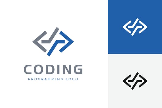 Coding logo with abstract left and right arrow concept. Ideal for programming, web development, IT startups, tech companies, and software branding. vector