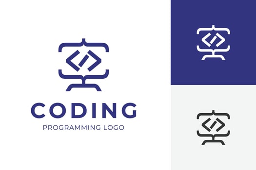 Programming logo icons with Curly braces code combined screen computer design concept for a developer, programmer, and software platform vector