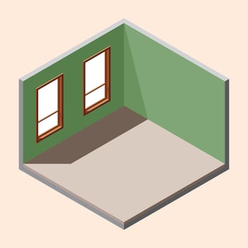Isometric empty room with window. Isometric home room. Room interior without furniture. Square space. illustration vector