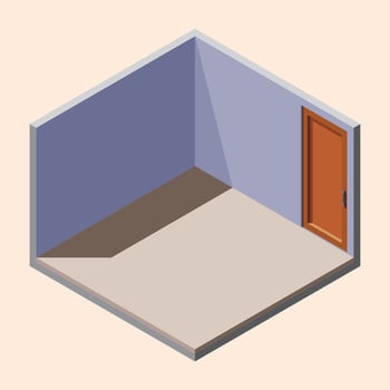 Isometric empty room with door. Isometric home room. Room interior without furniture. Square space. illustration vector
