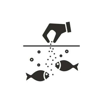 give food to the fishs icon, feed for fish, flat symbol on white background - illustration vector