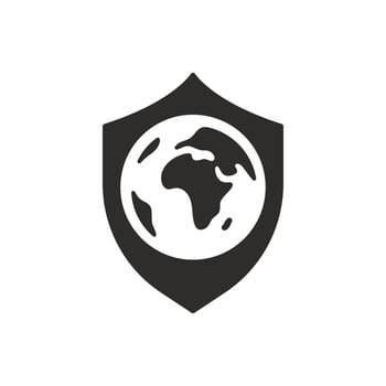 globe with shield icon, world secure, global insurance or protection, flat symbol - illustration vector