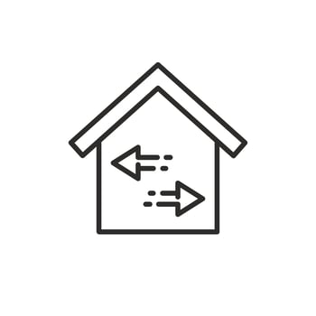 inside the house icon, designation for indoor use, for interior work, thin line symbol on white background vector