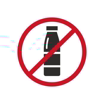 milk bottle crossed out icon, lactose free, no dairy product, flat symbol on white background - illustration eps10 vector