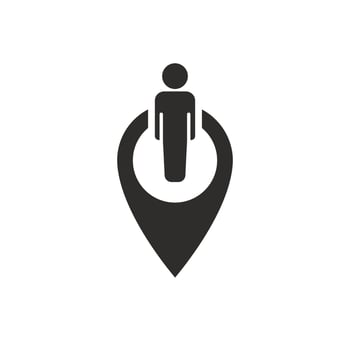 map pin with nearby human icon, people location, flat symbol - illustration vector