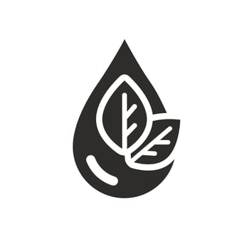 natural flavors icon, fresh water, drop and leaf, flat symbol on white background - illustration vector