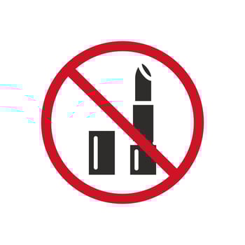 lipstick ban icon, no makeup, do not use cosmetic, flat symbol on white background - illustration vector