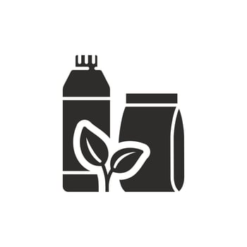 plant soil sack icon, fertilizers, growing seedlings, symbol on white background - flat illustration vector