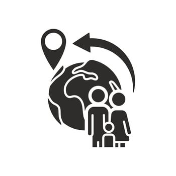 population displacement forced icon, family migration, international emigrants group, flat symbol - editable stroke illustration vector