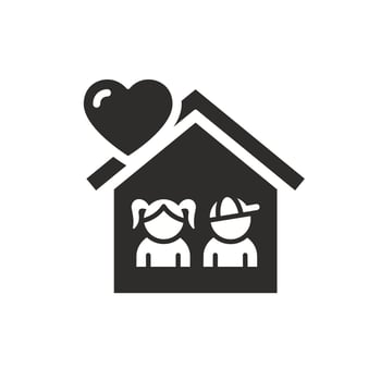 protect or support child icon, orphanage, shelter for children, home with heart, thin line symbol on white background - illustration vector