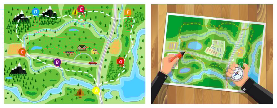 Illustrated adventure map and navigation vector