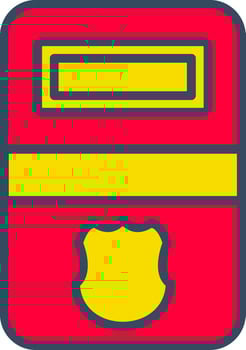 A red and yellow box with a shield on it vector