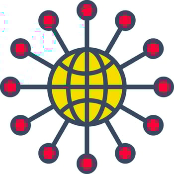 The globe is surrounded by red and yellow dots vector