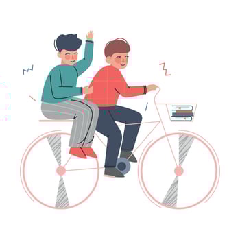 Cute Boys Riding on Bicycle Together, Kids Outdoor Activity, Summer Vacation Concept Cartoon Illustration vector