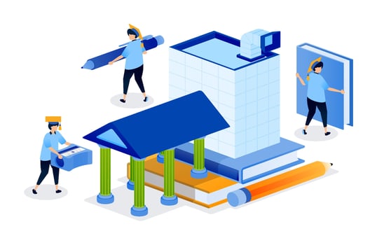Educational illustration with books and tools vector
