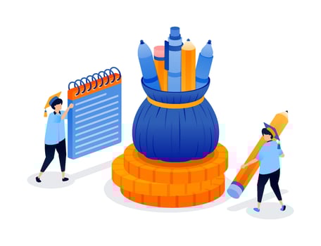 Illustration of stationery and students vector