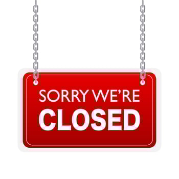 Red sorry we are closed hanging sign isolated on white background. illustration vector